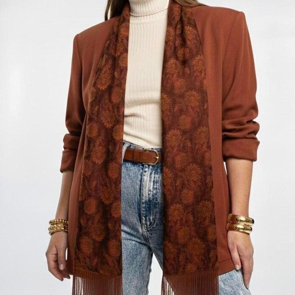 Vintage Blazer with Attached Scarf + Fringe | Medium | Boho - One of a Kind
